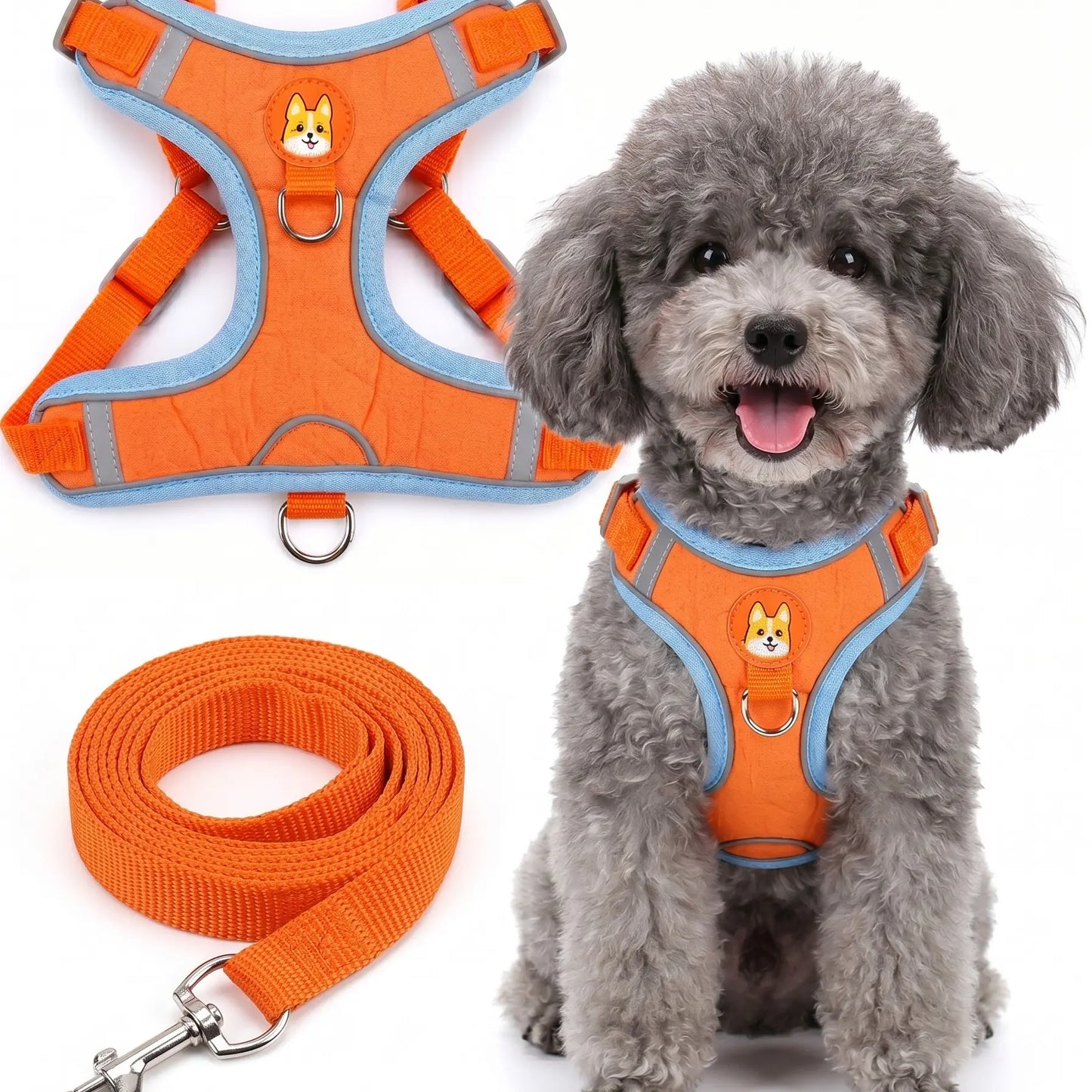 Adjustable 2-Pack Pet Harness and Leash Set, Soft Suede Vest, Durable Reflective Design, Tangle-Free Leash for Effortless Walking, Perfect for Daily Use and Nighttime Activities