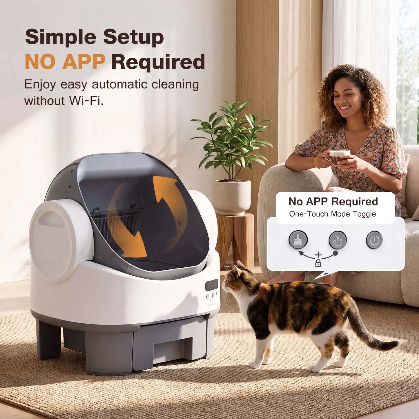 Alifuraha Smart Self-Cleaning Automatic Litter Box - Portable Open-Top, 3.5Lbs-22Lbs Mixed Cats, Large Capacity, App-Free Plug-And-Play, 4-Layer Advanced Safety, Easy-Washable Drum, 15-Day Hands-Free Traveling, Odor Control, Auto/Manual Modes, Portable Li