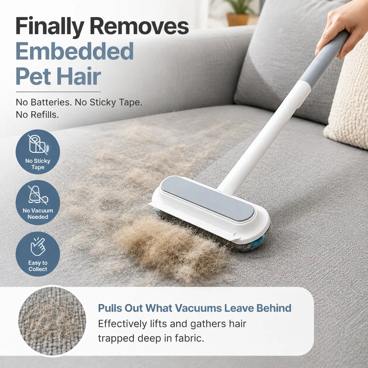 Manual Long-Handle Universal Pet Hair Remover Brush - Reusable, Easy Cleanup, Hair-Gathering Tool for Sofa, Carpet - Dog & Cat Grooming Fabric Cleaner