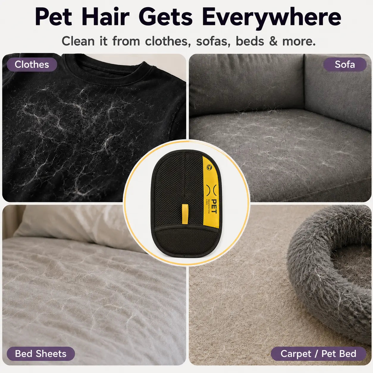 Electrostatic Pet Hair Removal Glove for Dogs and Cats - Reusable Multi-Surface Lint Cleaning Tool for Sofas, Clothing, Beds, and Car Seats