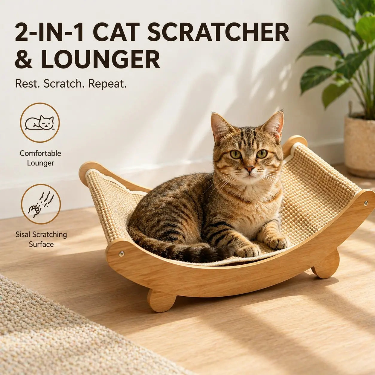 Natural Fiber Cat Scratching Bed and Durable Scratch Board - Large Claw Pad to Prevent Furniture Damage - Wooden Pet Home Decor with Natural Sisal Scratcher