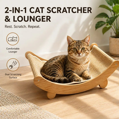 Natural Fiber Cat Scratching Bed and Durable Scratch Board - Large Claw Pad to Prevent Furniture Damage - Wooden Pet Home Decor with Natural Sisal Scratcher
