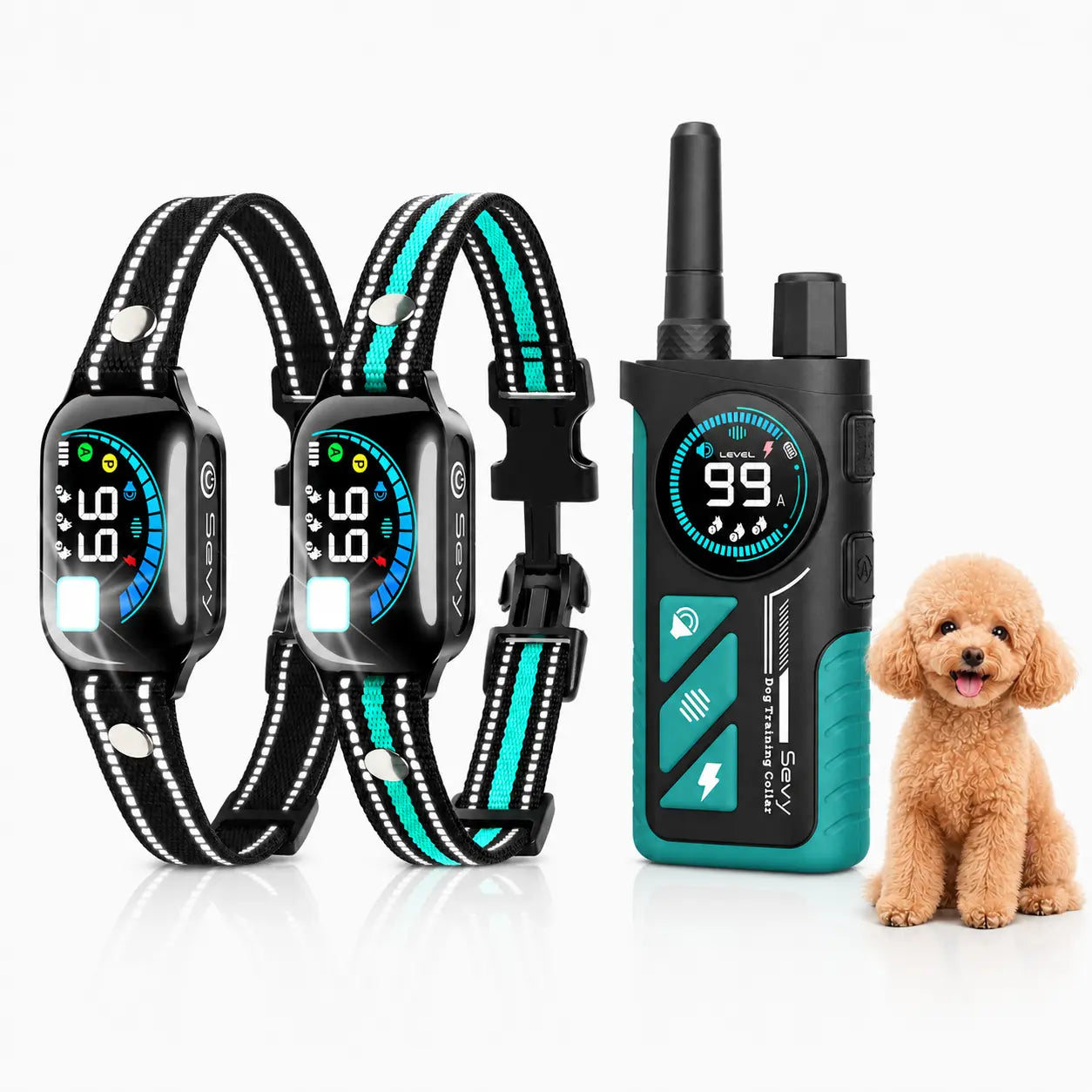 Sevy 3300FT Waterproof E-Collar with Four Training Modes: Beep, Vibration, Shock, and Anti-Bark for Small to Large Dogs - 2-Pack Rechargeable LCD Dog Training Collar with Remote Control for Two Dogs