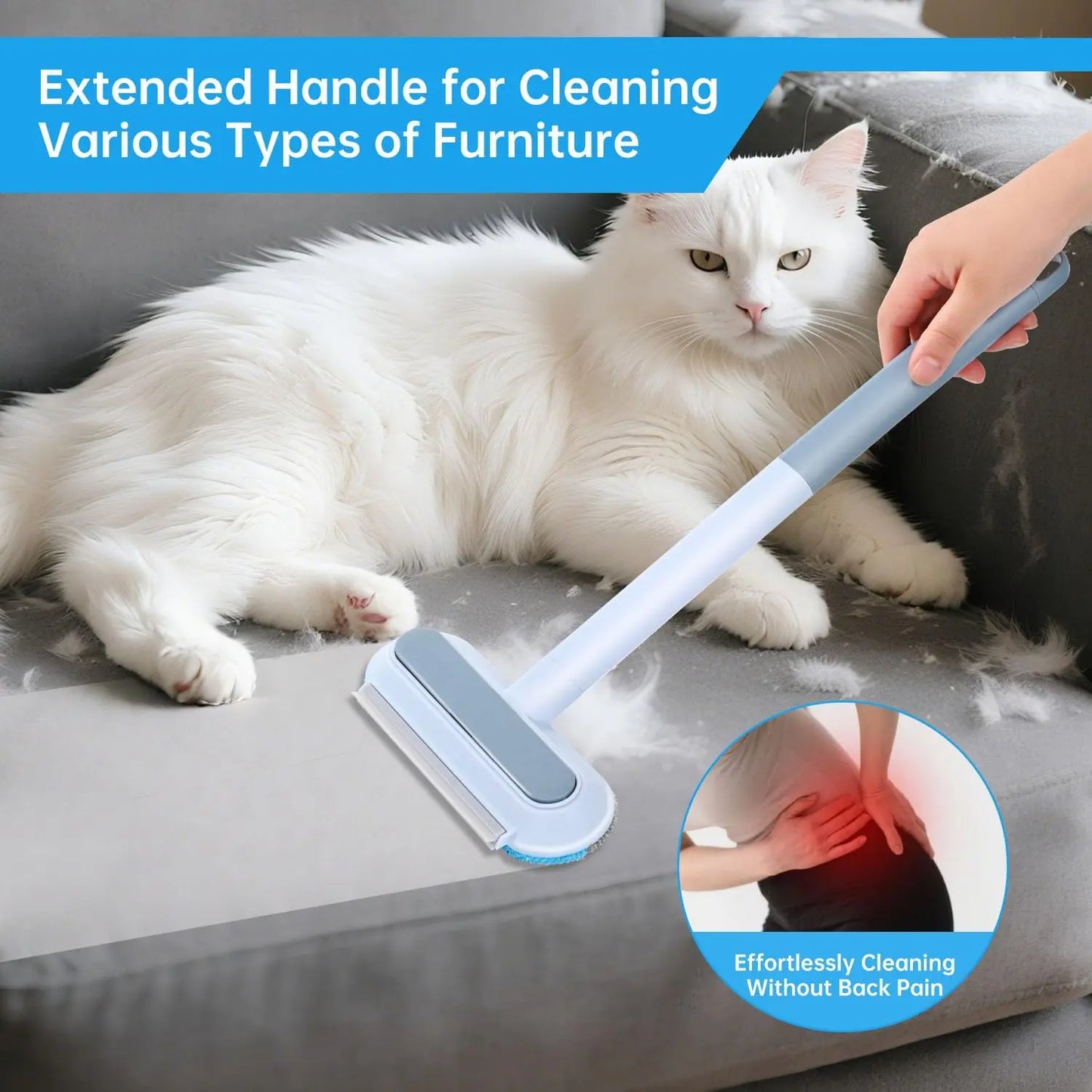 Multifunctional Reusable Pet Hair Remover Tool for Furniture - 4-in-1 Adjustable 17.3-Inch Lint Brush for Dog and Cat Hair Removal