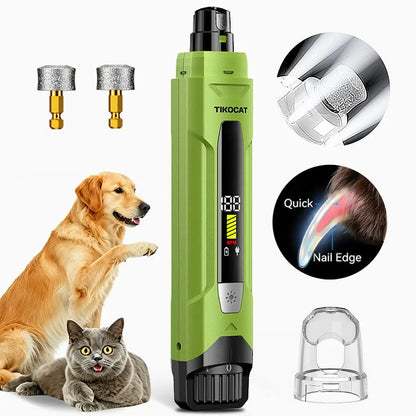 TIKOCAT Pet Nail Grinder,Ultra Quiet Electric Grooming Tool with 4 LED Lights, Safe & Stress-Free for Sensitive Dogs Cats of All Breeds & Sizes, 3 Grinding Bits, 6-Speed,Pet Nail Trimmers, Rechargeable Painless Grooming Trimmer with Dust Cup Sohochic