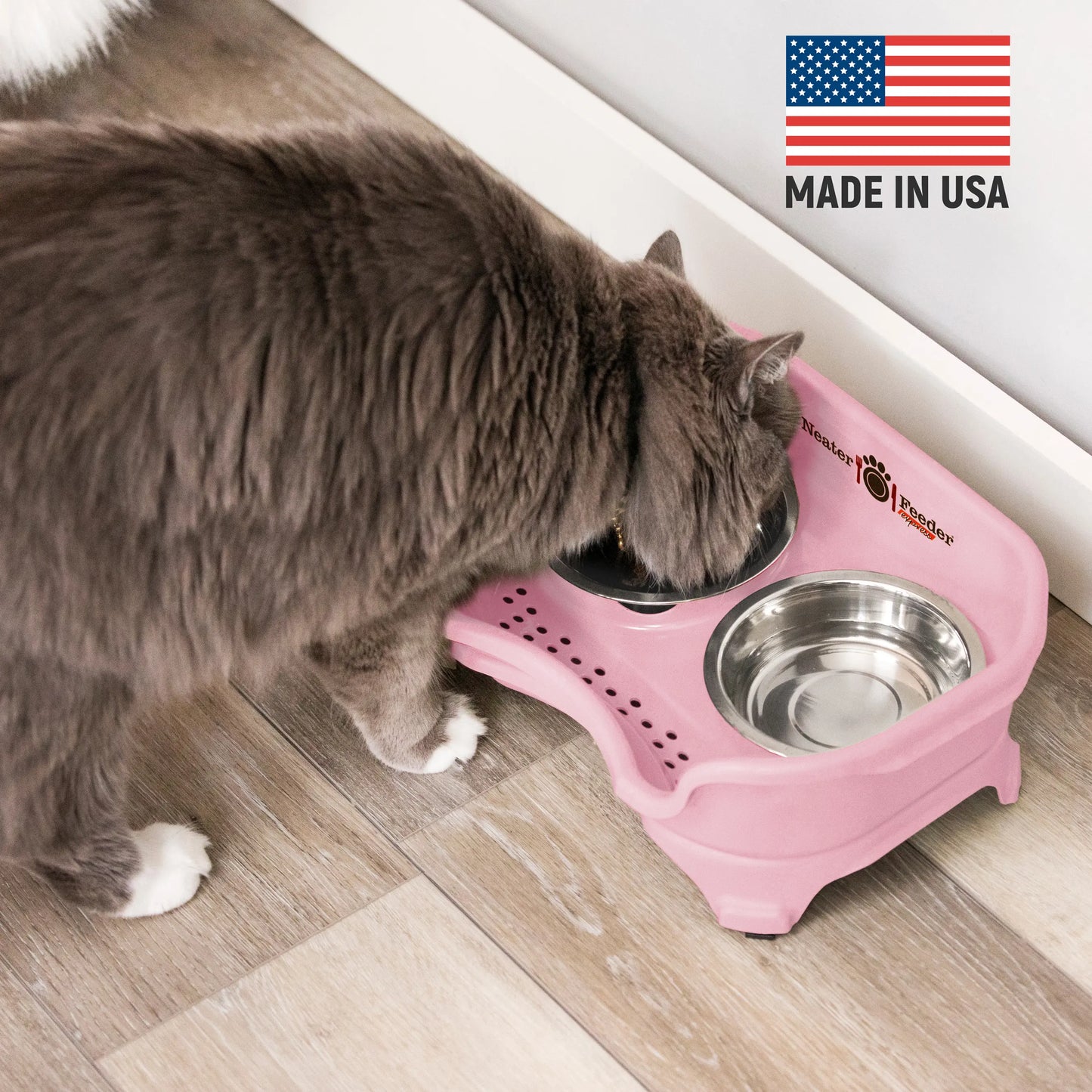 Neater Pets Neater Feeder Express for Cats - Elevated Mess-Proof Pet Bowls with Raised Walls for Enhanced Digestion - Dishwasher Safe and Easy to Clean - Made in the USA