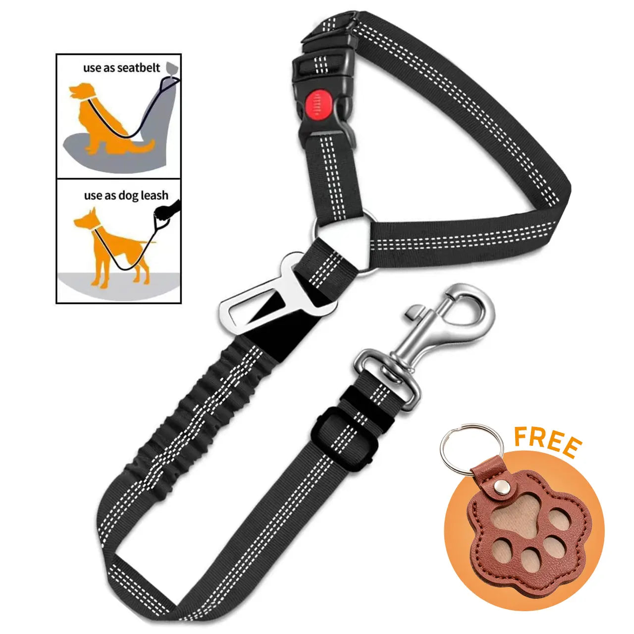 Enhanced Cushioned Dog Car Seat Belt - 3-in-1 Multifunctional Pet Safety Leash with Reflective Nylon, Adjustable Restraint Strap, 360° Rotating Metal Buckle, Compatible with All Car Models for Medium-Sized Dogs