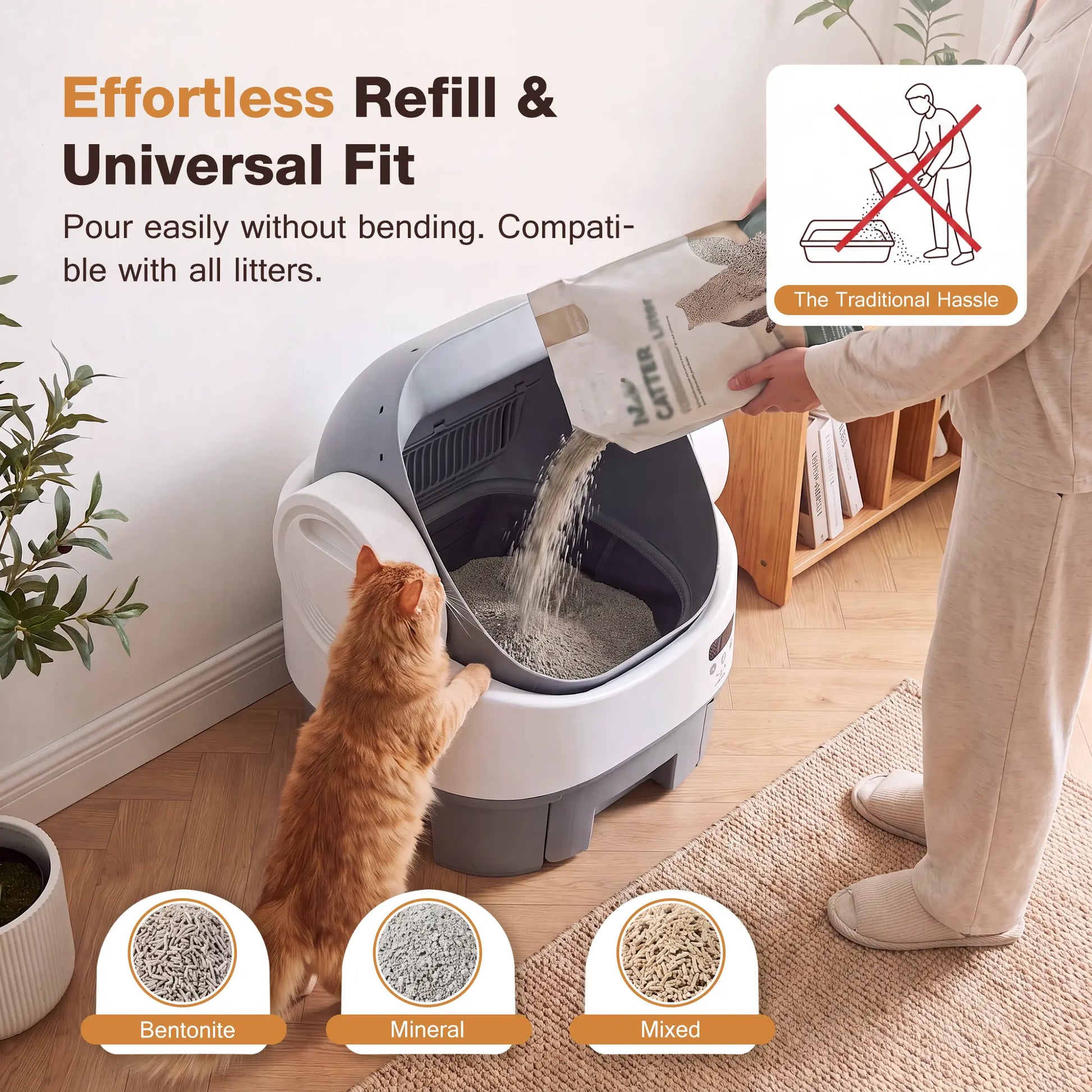 Alifuraha Smart Self-Cleaning Automatic Litter Box - Portable Open-Top, 3.5Lbs-22Lbs Mixed Cats, Large Capacity, App-Free Plug-And-Play, 4-Layer Advanced Safety, Easy-Washable Drum, 15-Day Hands-Free Traveling, Odor Control, Auto/Manual Modes, Portable Li