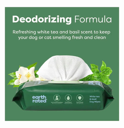 Earth Rated Dog Grooming Wipes with White Tea & Basil - 100 Count