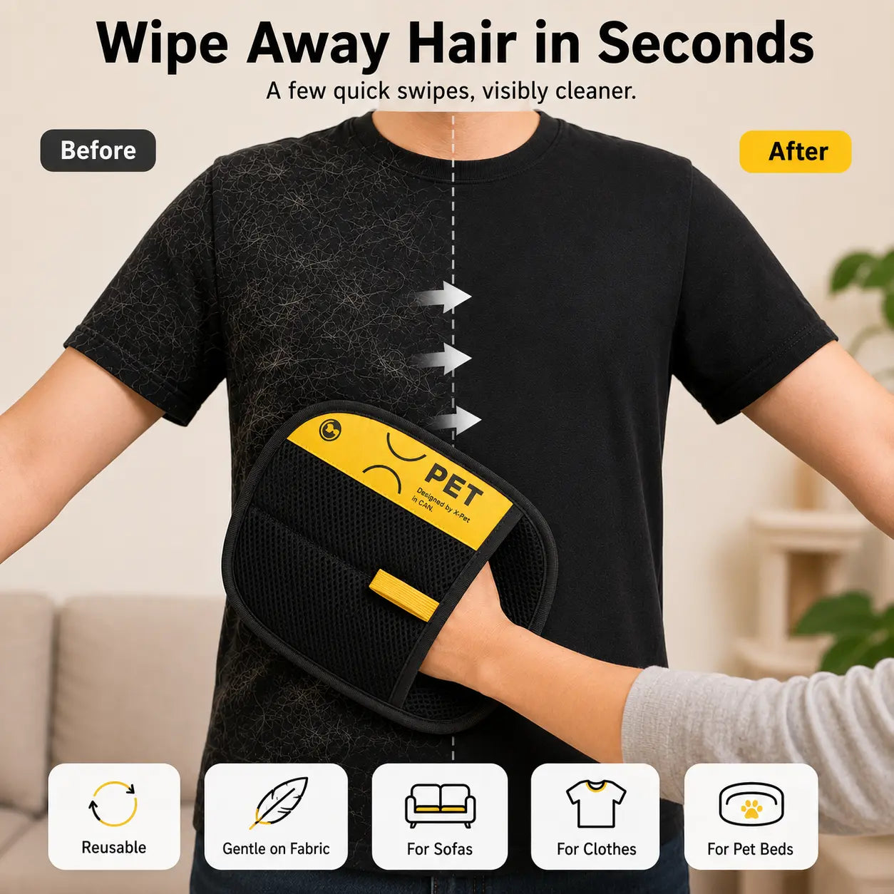 Electrostatic Pet Hair Removal Glove for Dogs and Cats - Reusable Multi-Surface Lint Cleaning Tool for Sofas, Clothing, Beds, and Car Seats
