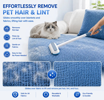 Enhanced Pet Hair Removal Tool for Dogs and Cats, Reusable Lint Brush with Adjustable Long Handle, Portable Fur Remover for Furniture, Carpets, Bedding, Clothes, and Car Seats, Washable Multi-Surface Cleaner, 4-in-1 Design
