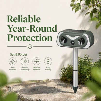 Humane 20-30Hz Low-Frequency Animal Repellent Outdoor - IP66 Waterproof Dog & Cat Training Aid, PIR Sensor, Low-Freq Wave, Solar Charging, ABS Plastic, Motion Sensor Lights, Easy Installation, 9-10In above Ground Placement