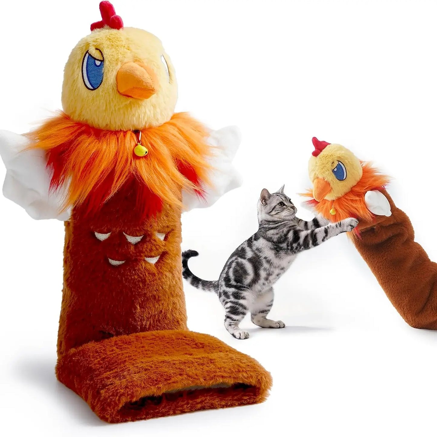 PURETOY Rumble Roo Interactive Cat Wrestling Toy - 22-Inch Animal Print Chicken Puppet with 5 Catnip Pouches and Treat Pocket, Includes Reinforced Protective Glove for Enhanced Bonding and Energy Release, Suitable for All Ages