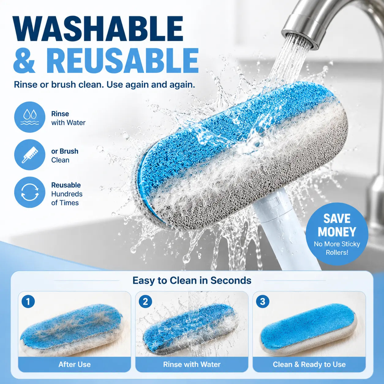 Enhanced Pet Hair Removal Tool for Dogs and Cats, Reusable Lint Brush with Adjustable Long Handle, Portable Fur Remover for Furniture, Carpets, Bedding, Clothes, and Car Seats, Washable Multi-Surface Cleaner, 4-in-1 Design