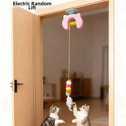 Viral Electric Hanging Cat Teaser Toy, USB Rechargeable Automatic Lifting Interactive Toy for Indoor Kitten Boredom Relief Chirping Flapping Bird Elastic Rope Hanging Cat Toy Multi Household Fun Game Door Clip Design Seek Motion Sensor Bore Pet Goods