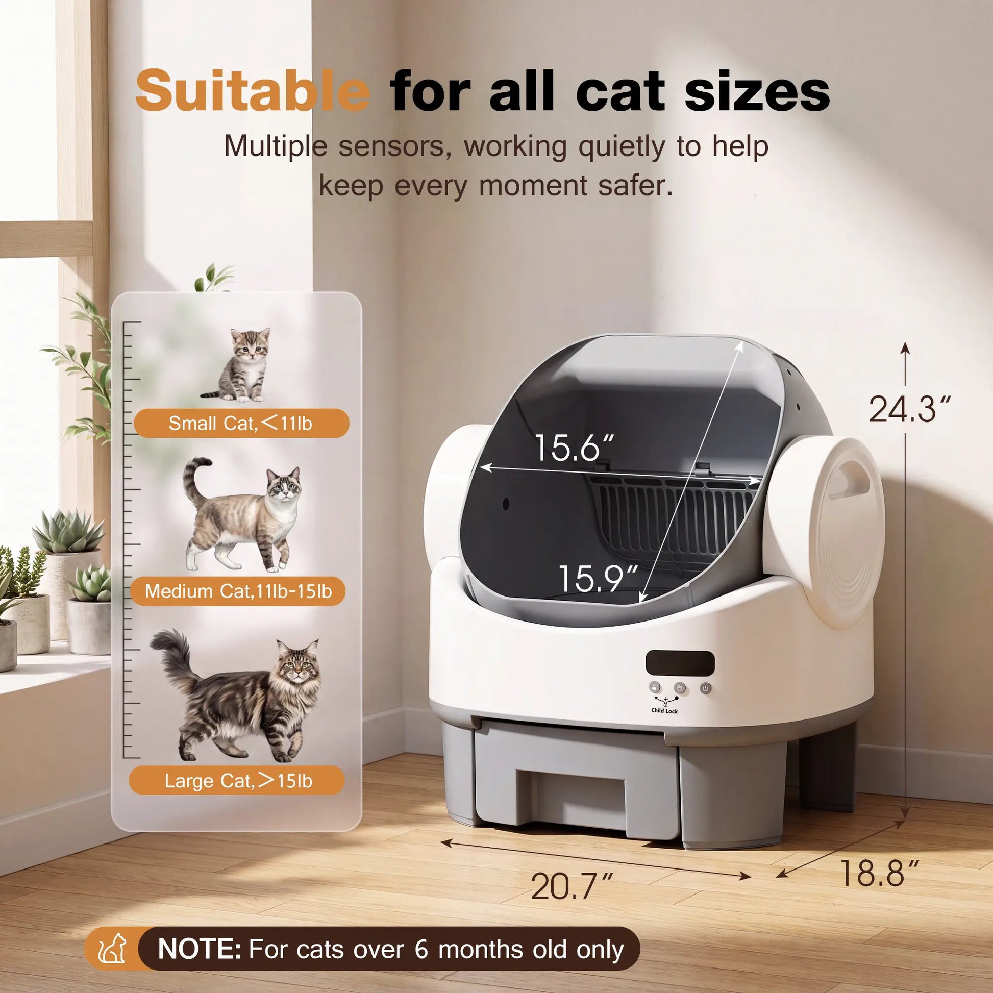 Alifuraha Smart Self-Cleaning Automatic Litter Box - Portable Open-Top, 3.5Lbs-22Lbs Mixed Cats, Large Capacity, App-Free Plug-And-Play, 4-Layer Advanced Safety, Easy-Washable Drum, 15-Day Hands-Free Traveling, Odor Control, Auto/Manual Modes, Portable Li