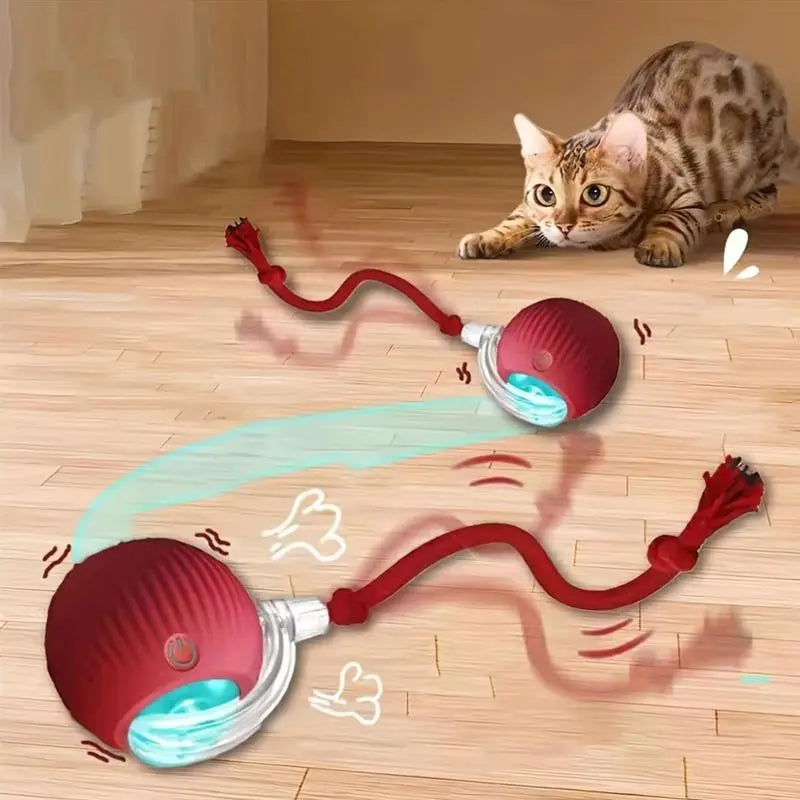 Interactive USB-Charged Rolling Ball Cat Toy with Teasing Stick - Durable, Safe, and Engaging for All Breeds
