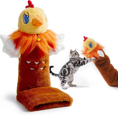 PURETOY Rumble Roo Interactive Cat Wrestling Toy - 22-Inch Animal Print Chicken Puppet with 5 Catnip Pouches and Treat Pocket, Includes Reinforced Protective Glove for Enhanced Bonding and Energy Release, Suitable for All Ages