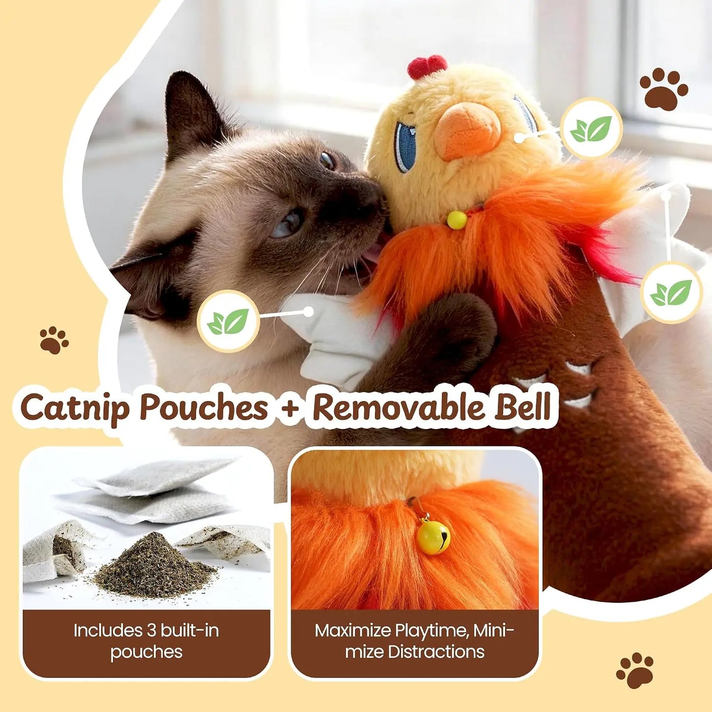 PURETOY Rumble Roo Interactive Cat Wrestling Toy - 22-Inch Animal Print Chicken Puppet with 5 Catnip Pouches and Treat Pocket, Includes Reinforced Protective Glove for Enhanced Bonding and Energy Release, Suitable for All Ages