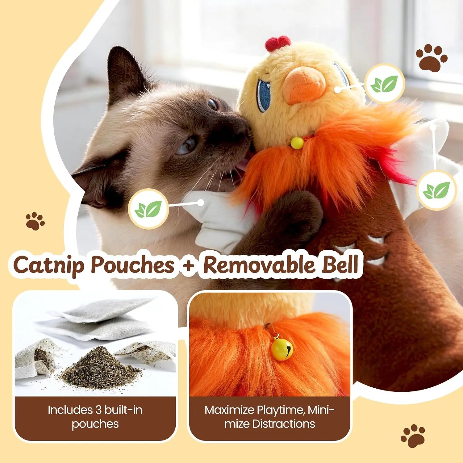 PURETOY Rumble Roo Interactive Cat Wrestling Toy - 22-Inch Animal Print Chicken Puppet with 5 Catnip Pouches and Treat Pocket, Includes Reinforced Protective Glove for Enhanced Bonding and Energy Release, Suitable for All Ages