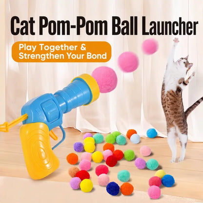 Interactive Cat Toy Launcher Set - 1 Launcher & 30 Plush Balls, Battery-Free, Durable, Indoor Exercise & Boredom Relief, Ideal Gift for Kittens & Adult Cats