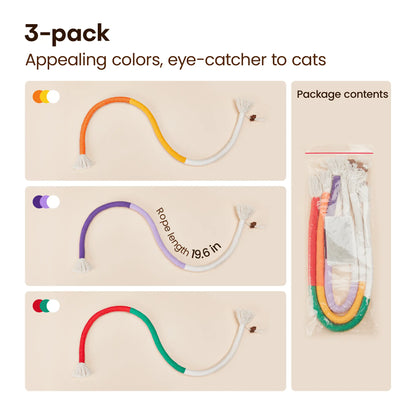 Potaroma 3-Pack Organic Cotton Snake Shape Interactive Cat Chew Ropes - Dental Care Toys for Indoor Kittens, Calming, Fights Tartar, Fresh Breath, Encourages Indoor Play, Tartar Fight Help, Keeps Breath Fresh,Back to School
