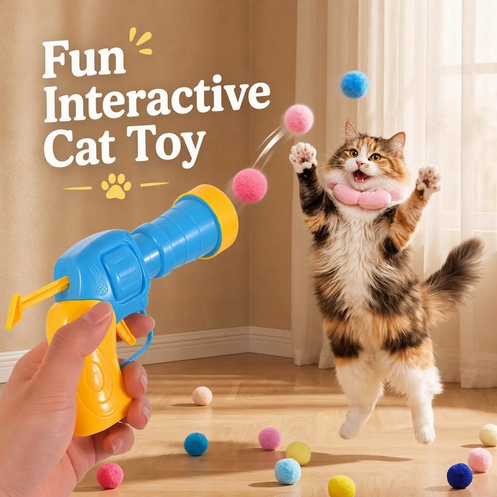 Interactive Cat Toy Launcher Set - 1 Launcher & 30 Plush Balls, Battery-Free, Durable, Indoor Exercise & Boredom Relief, Ideal Gift for Kittens & Adult Cats
