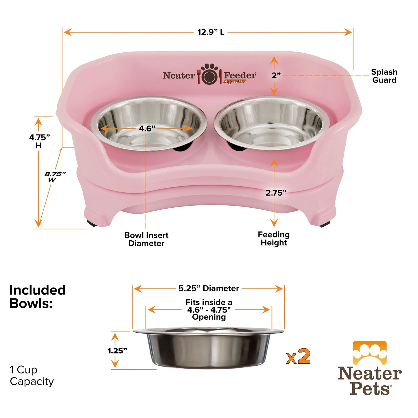Neater Pets Neater Feeder Express for Cats - Elevated Mess-Proof Pet Bowls with Raised Walls for Enhanced Digestion - Dishwasher Safe and Easy to Clean - Made in the USA