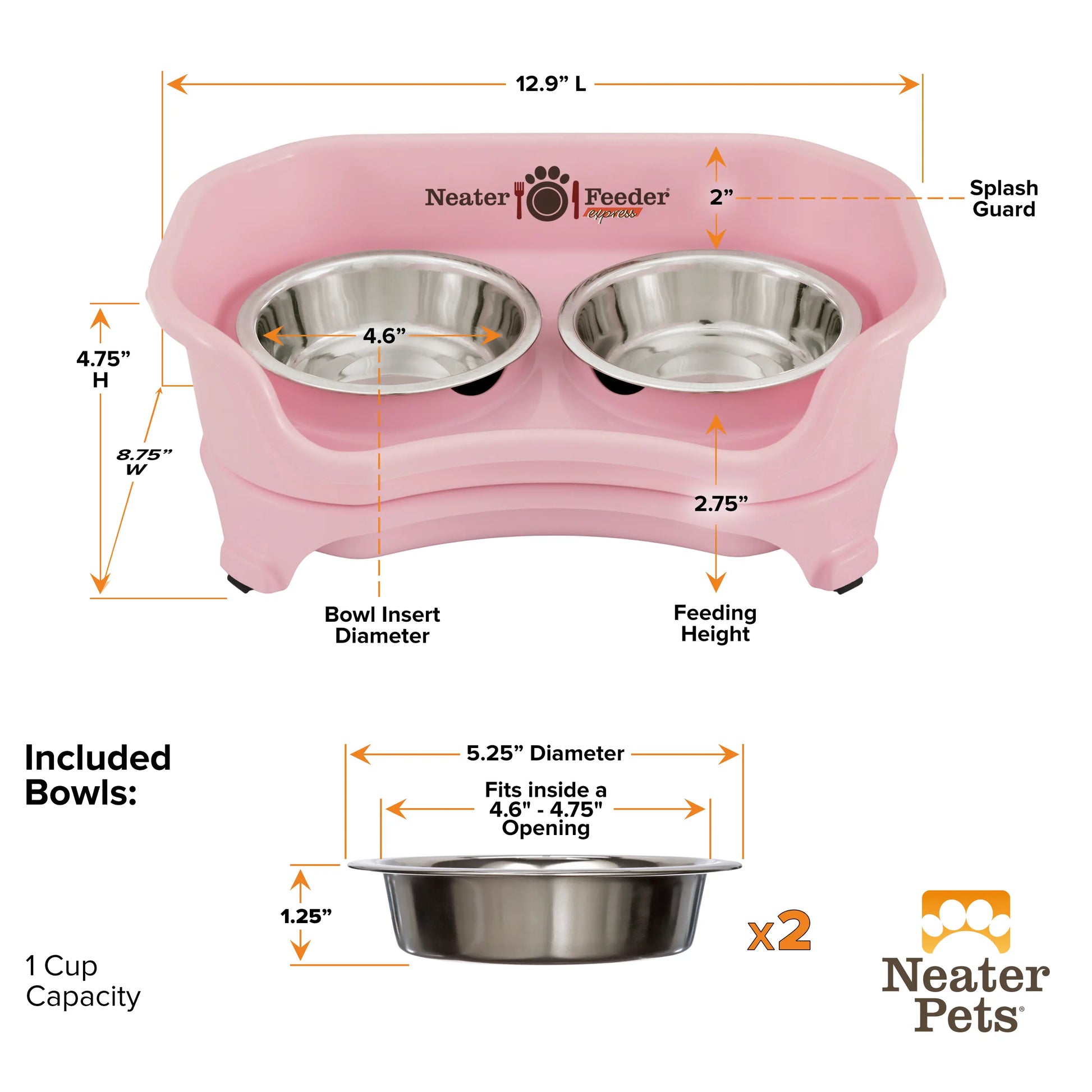 Neater Pets Neater Feeder Express for Cats - Elevated Mess-Proof Pet Bowls with Raised Walls for Enhanced Digestion - Dishwasher Safe and Easy to Clean - Made in the USA