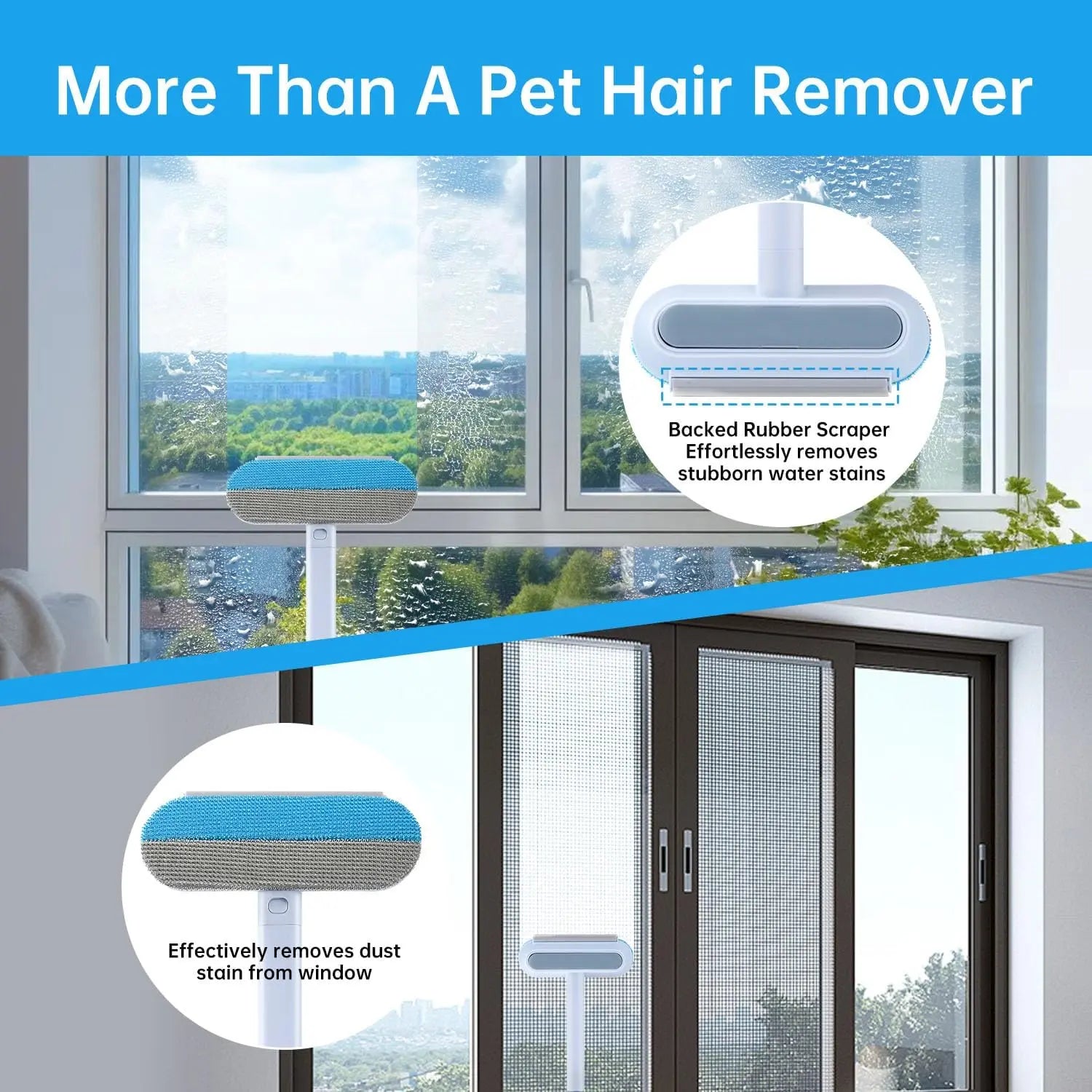 Multifunctional Reusable Pet Hair Remover Tool for Furniture - 4-in-1 Adjustable 17.3-Inch Lint Brush for Dog and Cat Hair Removal