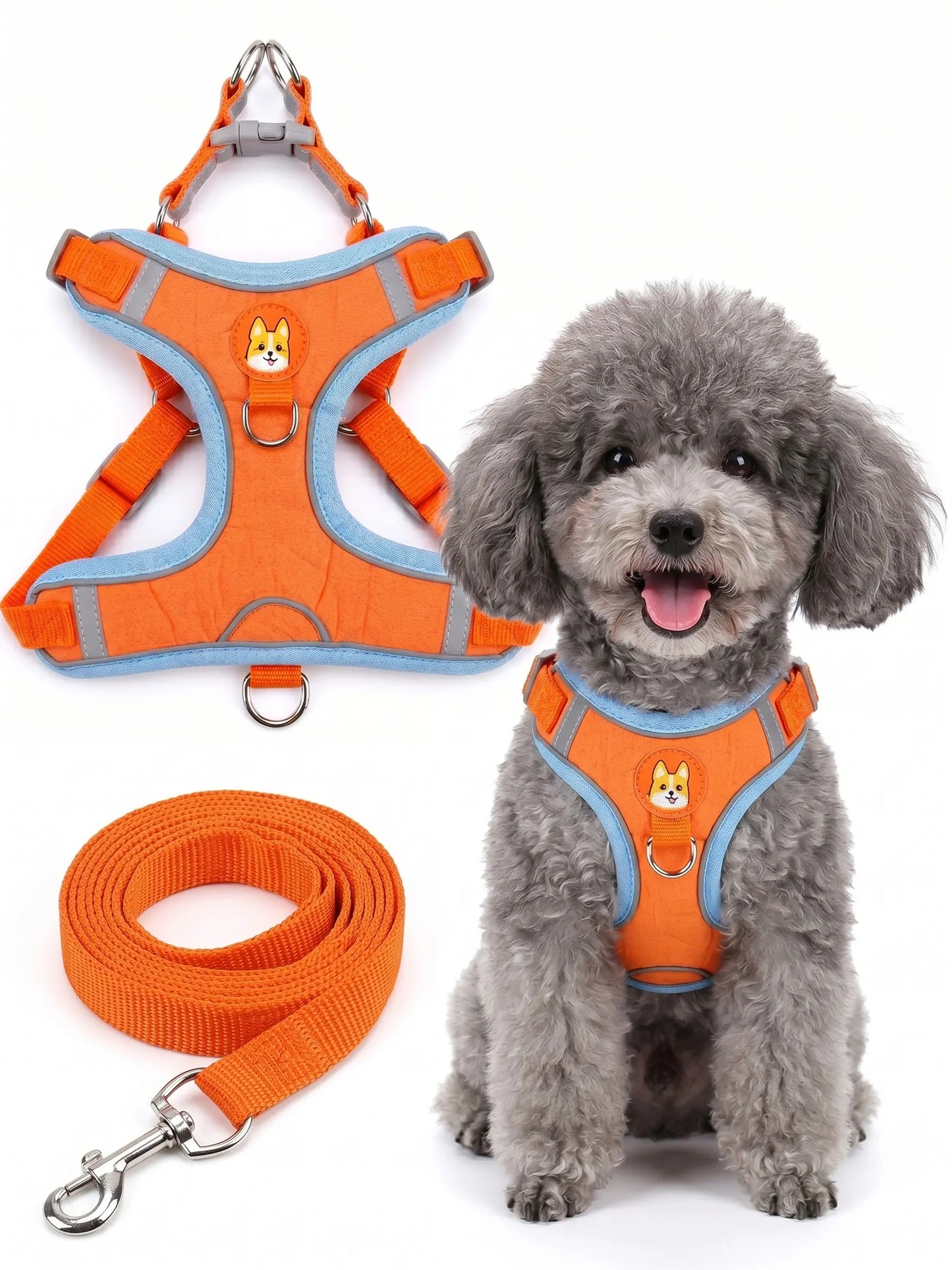 Adjustable 2-Pack Pet Harness and Leash Set, Soft Suede Vest, Durable Reflective Design, Tangle-Free Leash for Effortless Walking, Perfect for Daily Use and Nighttime Activities