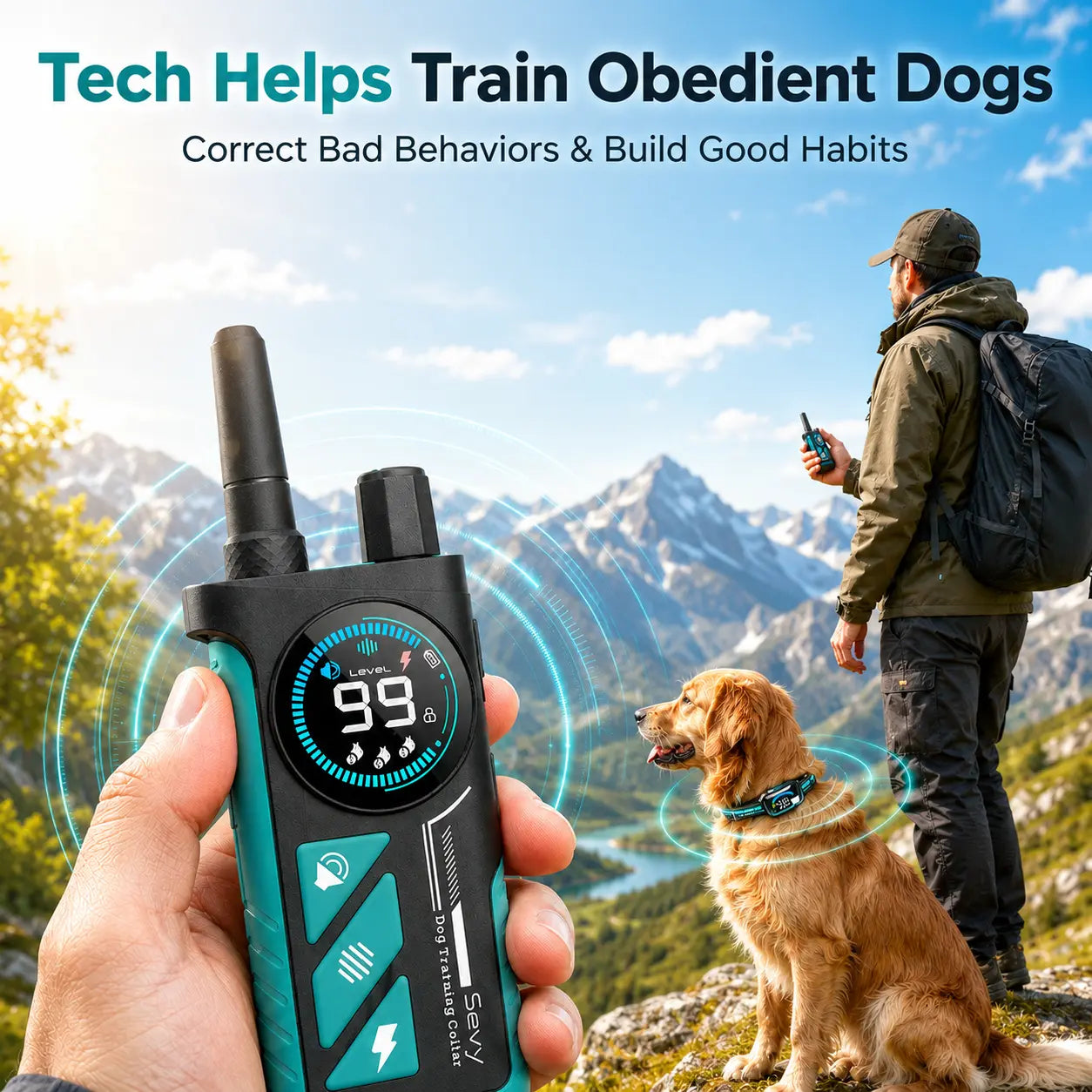 Sevy 3300FT Waterproof E-Collar with Four Training Modes: Beep, Vibration, Shock, and Anti-Bark for Small to Large Dogs - 2-Pack Rechargeable LCD Dog Training Collar with Remote Control for Two Dogs