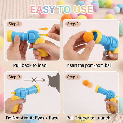 Interactive Cat Toy Launcher Set - 1 Launcher & 30 Plush Balls, Battery-Free, Durable, Indoor Exercise & Boredom Relief, Ideal Gift for Kittens & Adult Cats