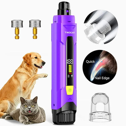 TIKOCAT Pet Nail Grinder,Ultra Quiet Electric Grooming Tool with 4 LED Lights, Safe & Stress-Free for Sensitive Dogs Cats of All Breeds & Sizes, 3 Grinding Bits, 6-Speed,Pet Nail Trimmers, Rechargeable Painless Grooming Trimmer with Dust Cup Sohochic