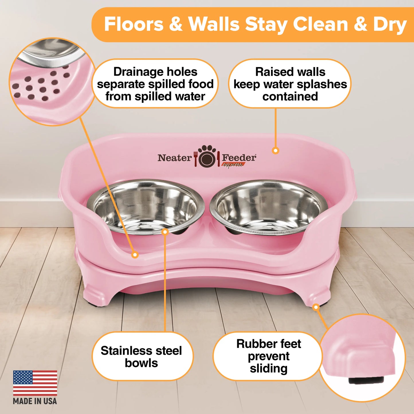 Neater Pets Neater Feeder Express for Cats - Elevated Mess-Proof Pet Bowls with Raised Walls for Enhanced Digestion - Dishwasher Safe and Easy to Clean - Made in the USA