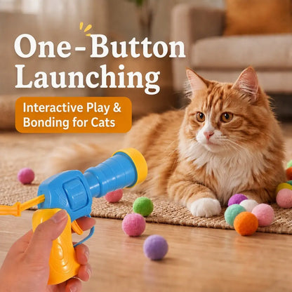 Interactive Cat Toy Launcher Set - 1 Launcher & 30 Plush Balls, Battery-Free, Durable, Indoor Exercise & Boredom Relief, Ideal Gift for Kittens & Adult Cats