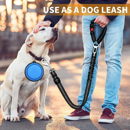 Enhanced Cushioned Dog Car Seat Belt - 3-in-1 Multifunctional Pet Safety Leash with Reflective Nylon, Adjustable Restraint Strap, 360° Rotating Metal Buckle, Compatible with All Car Models for Medium-Sized Dogs