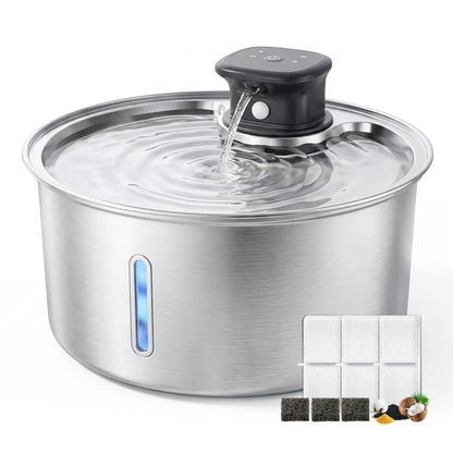 Stainless Steel Cat Water Fountain, 108Oz/3.2L Automatic Wireless Pet Water Dispenser with Sensor, Dog Fountain Water Bowl, Stainless Steel Dog Water Fountain, Pet Drinking Fountain, Ideal Gift for Cats and Dogs
