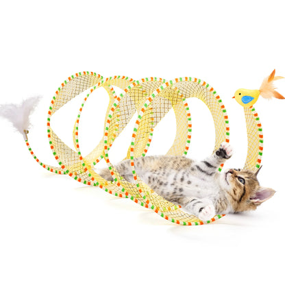 Potaroma Spiral Cat Tunnel Toy, Collapsible Spring Play Tunnel with Feather & Bell for Indoor Kittens & Cats, 20 Inches Unfolded #Backtoschool