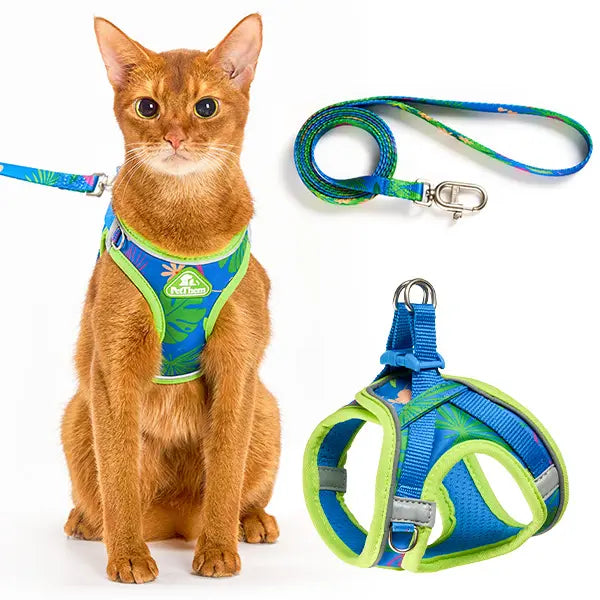 Petthem Adjustable Reflective Cat Harness and Leash Set, Soft Mesh Vest for Comfortable and Secure Outdoor Walks, Lightweight and Escape-Proof Design for Cats and Small Dogs