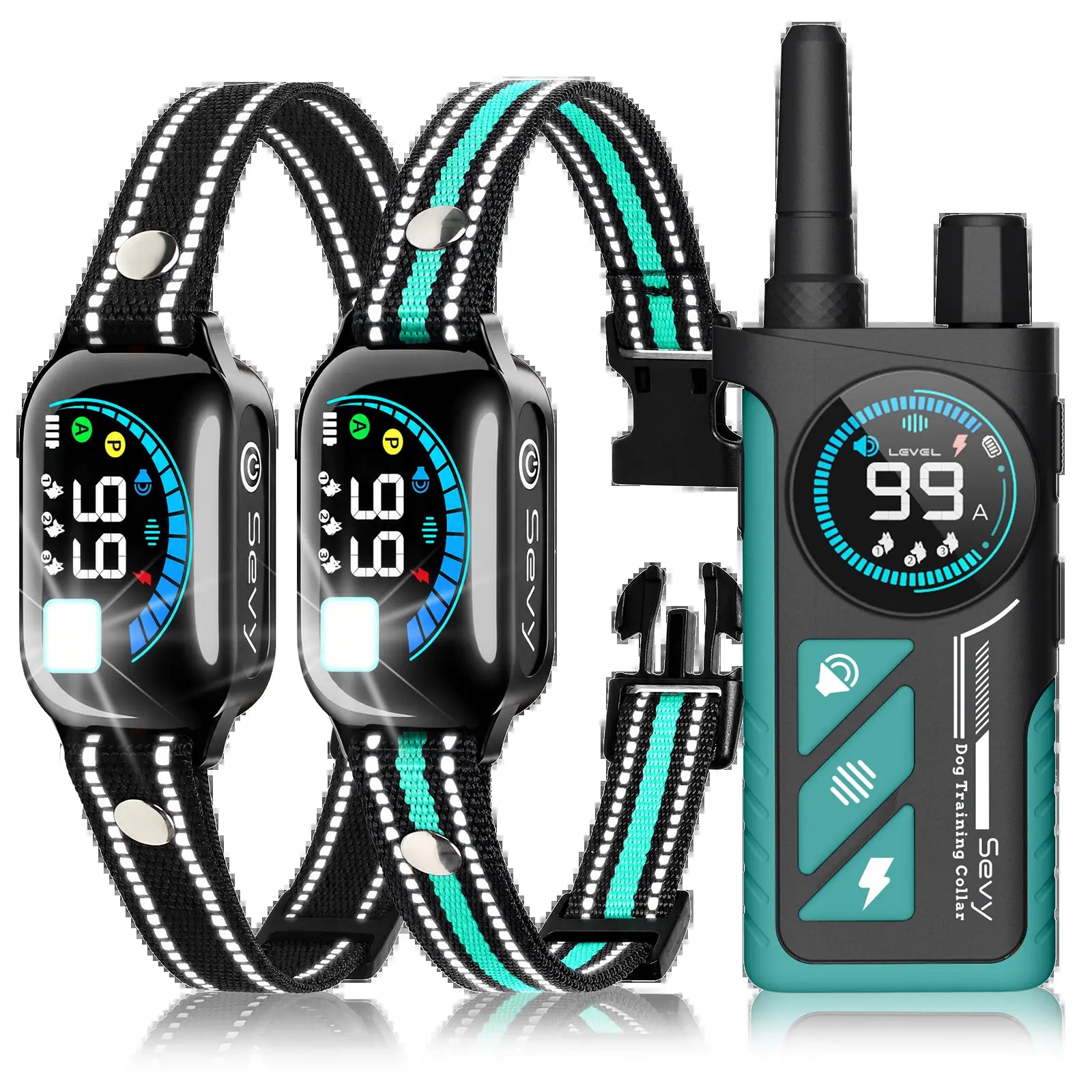 Sevy 3300FT Waterproof E-Collar with Four Training Modes: Beep, Vibration, Shock, and Anti-Bark for Small to Large Dogs - 2-Pack Rechargeable LCD Dog Training Collar with Remote Control for Two Dogs