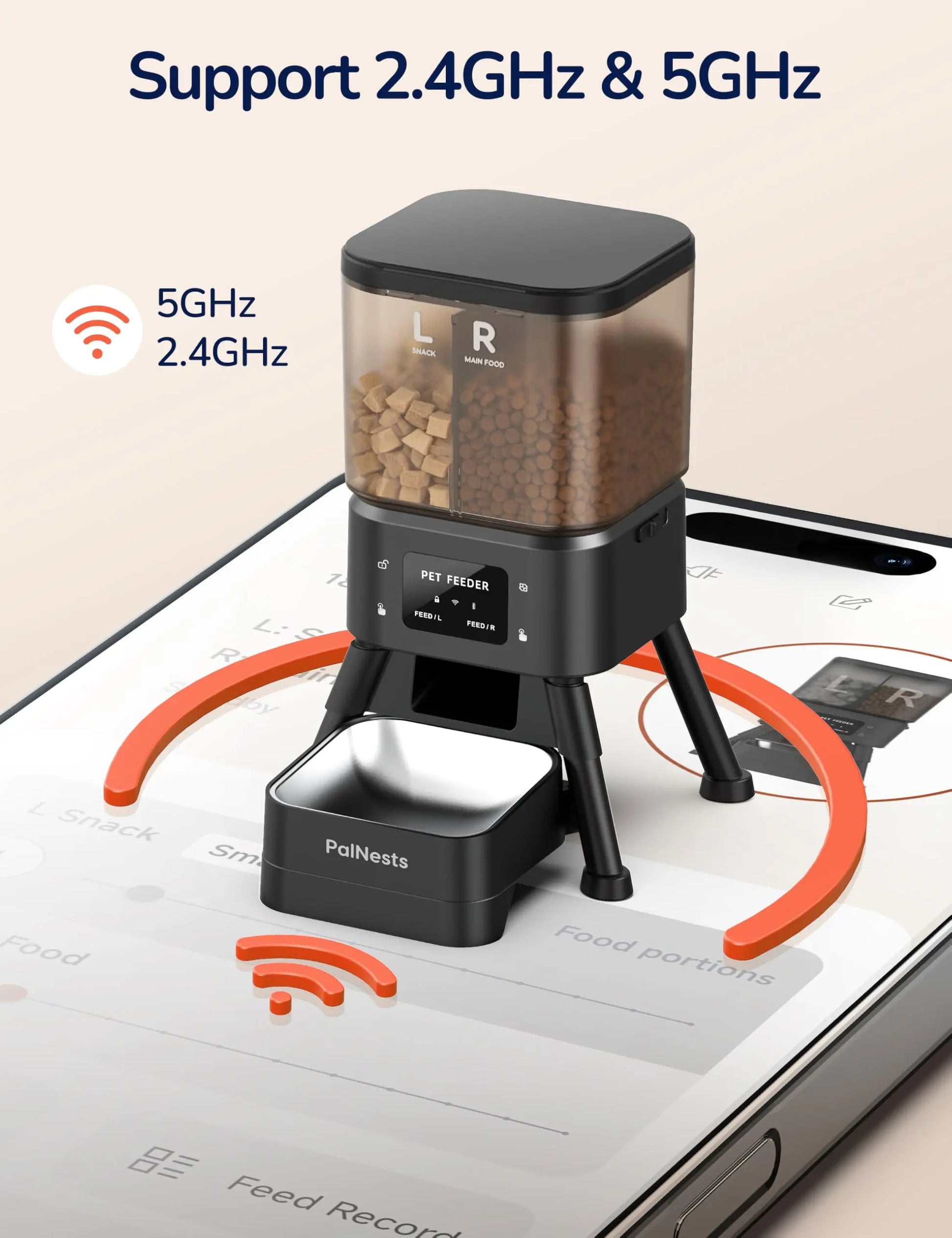 Palnests Smart Automatic Pet Feeder with Dual Cavities, 4L Capacity, Stainless Steel Bowls, WiFi Connectivity, Airtight Fresh Lock, App Control, Custom Feeding Plans, Dual Power Backup, and Low Food Alerts for Cats and Small to Medium Dogs