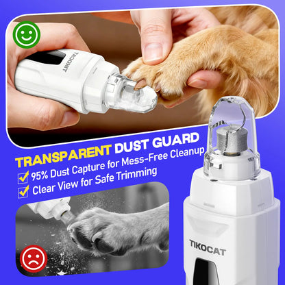 TIKOCAT Pet Nail Grinder,Ultra Quiet Electric Grooming Tool with 4 LED Lights, Safe & Stress-Free for Sensitive Dogs Cats of All Breeds & Sizes, 3 Grinding Bits, 6-Speed,Pet Nail Trimmers, Rechargeable Painless Grooming Trimmer with Dust Cup Sohochic