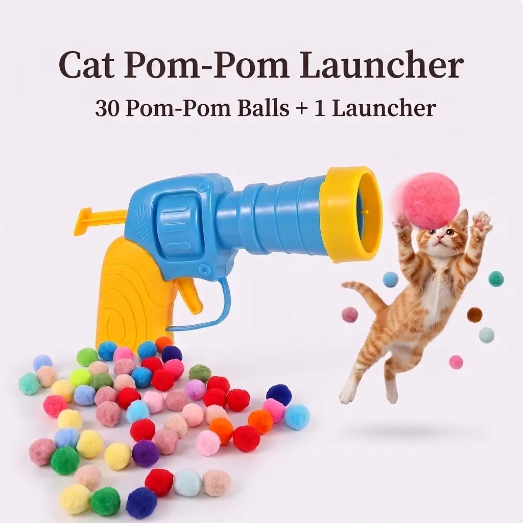 Interactive Cat Toy Launcher Set - 1 Launcher & 30 Plush Balls, Battery-Free, Durable, Indoor Exercise & Boredom Relief, Ideal Gift for Kittens & Adult Cats
