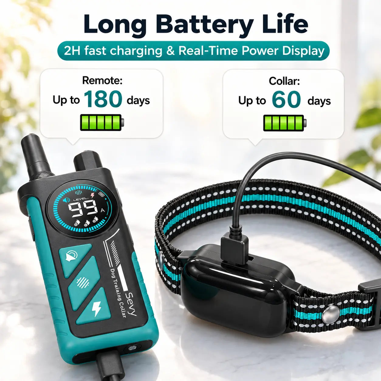 Sevy 3300FT Waterproof E-Collar with Four Training Modes: Beep, Vibration, Shock, and Anti-Bark for Small to Large Dogs - 2-Pack Rechargeable LCD Dog Training Collar with Remote Control for Two Dogs