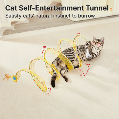 Potaroma Spiral Cat Tunnel Toy, Collapsible Spring Play Tunnel with Feather & Bell for Indoor Kittens & Cats, 20 Inches Unfolded #Backtoschool