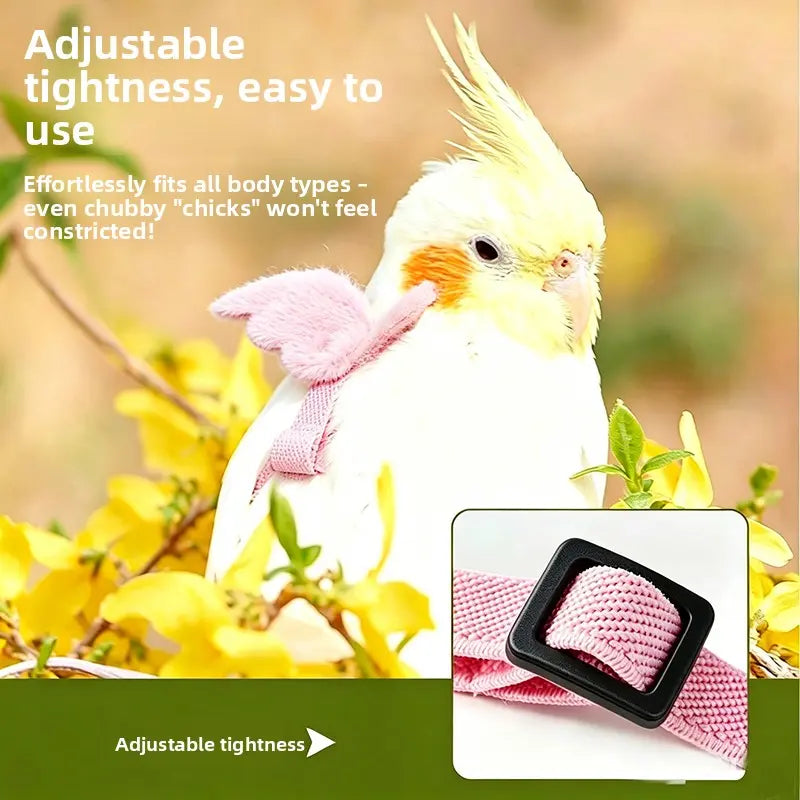 Parrot Harness & Leash Set with Adjustable Vest, Anti-Escape Ultra-Lightweight Bird Training Accessory with Elastic Cords for Cockatiels, Conures (Outdoor Flying Use)