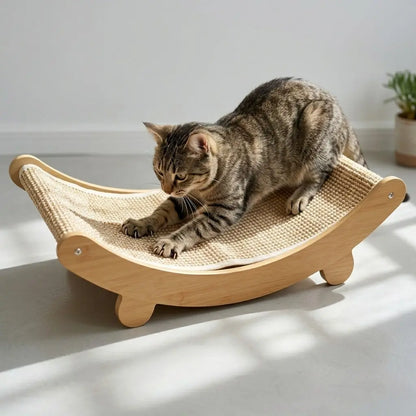Natural Fiber Cat Scratching Bed and Durable Scratch Board - Large Claw Pad to Prevent Furniture Damage - Wooden Pet Home Decor with Natural Sisal Scratcher