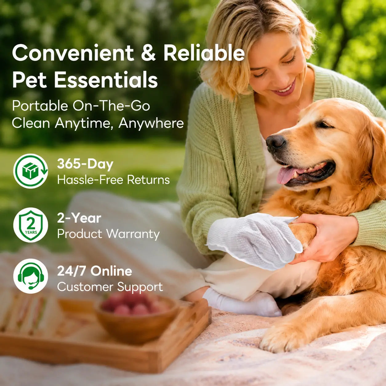 Dog & Cat Cleaning Glove Wipes, No-Rinse Grooming Wipes for Paws, Coat and Everyday Cleanup, Extra-Thick Individually Wrapped Pet Wipes for Home and Travel