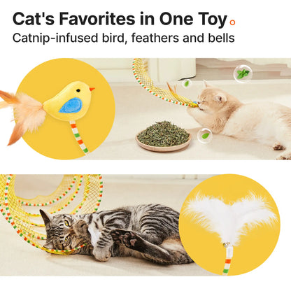 Potaroma Spiral Cat Tunnel Toy, Collapsible Spring Play Tunnel with Feather & Bell for Indoor Kittens & Cats, 20 Inches Unfolded #Backtoschool
